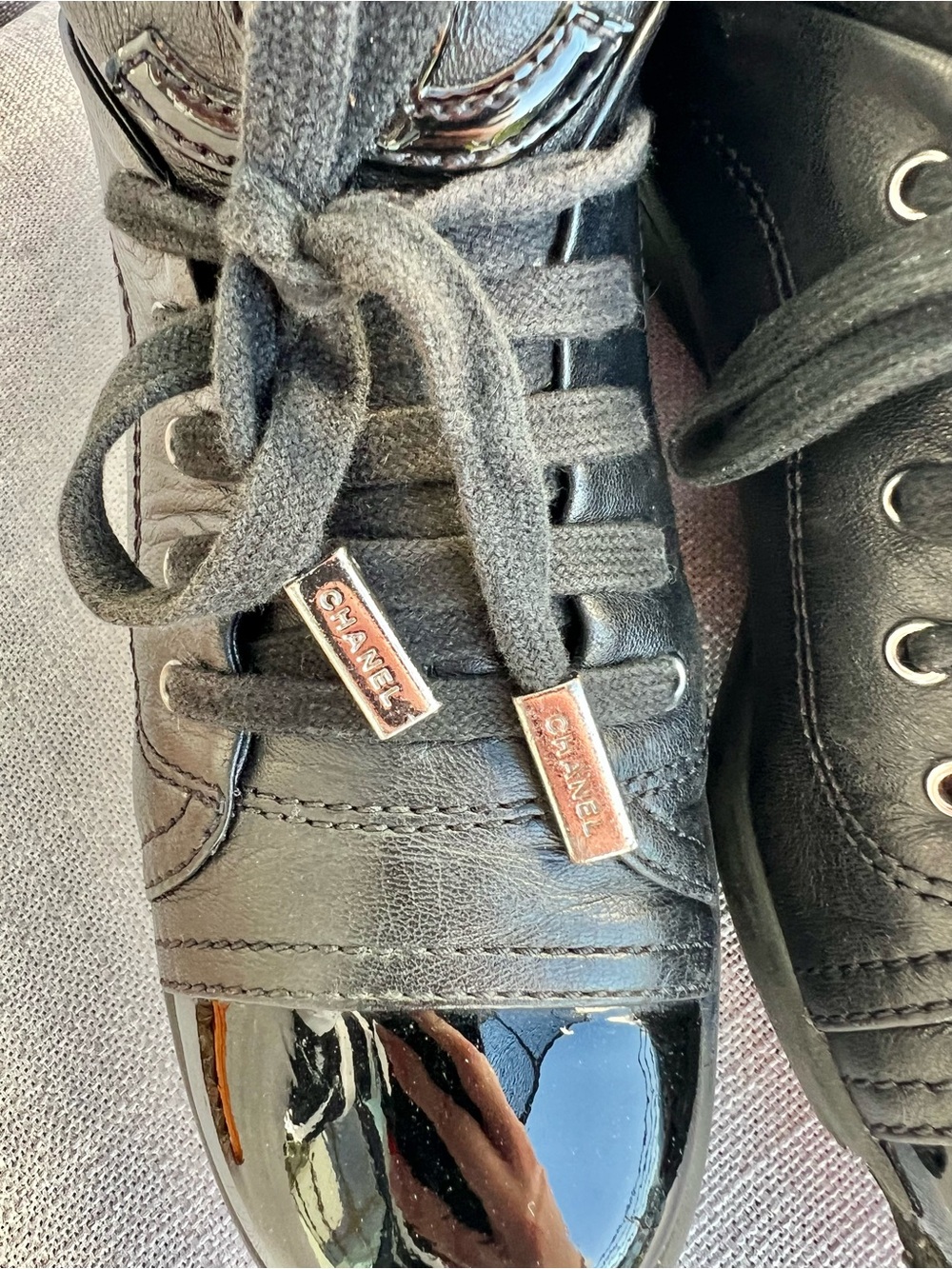 Chanel Lambskin Patent Cap Toe CC Sneakers - Picture 3 of 11